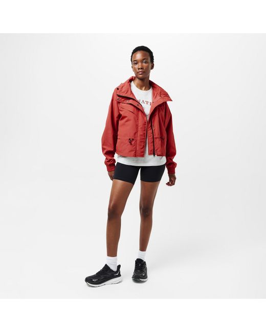 P.E Nation Red Shelter Water Resistant Concealed Hood Long Sleeve Down Jacket