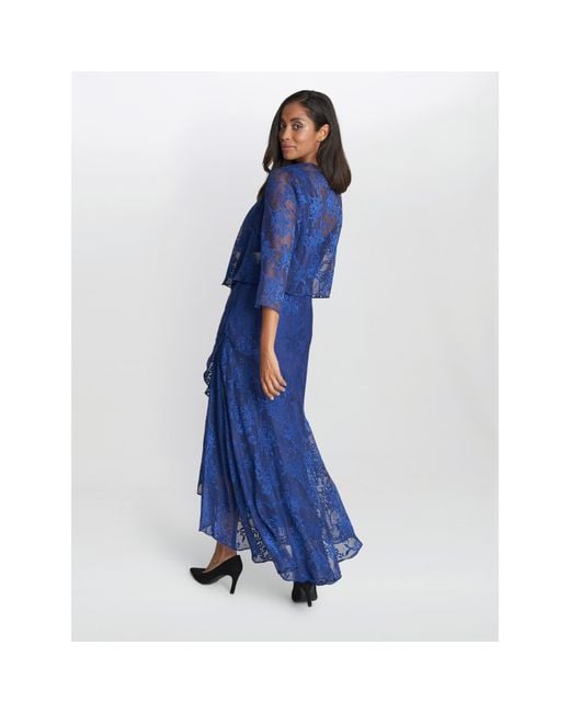 Gina Bacconi Blue Barbara Midi Dress With Cascade Jacket