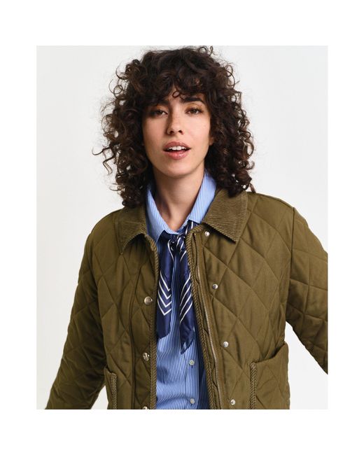Gant Green Cord Detailed Quilted Jacket