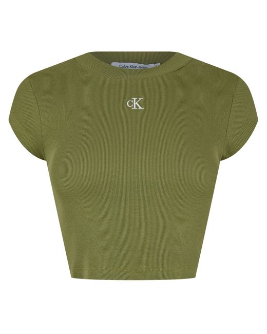 Calvin Klein Green Mono Rib Cropped T Shirt