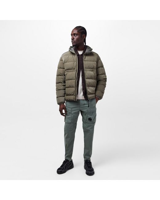 C P Company Green Chrome-R Goggle Duck Down Long Sleeve Short Puffer Jacket for men