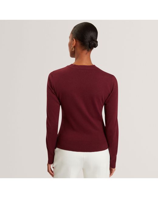 Ted Baker Red Ted Printed Satin Front Fine Knit Top