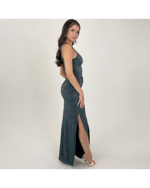 AX Paris Blue Sparkle O-Ring Detail Bodycon Midi Dress
