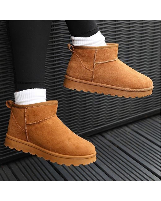 Where's That From Brown Chestnut Faux-Suede Maple Faux Fur Slipper Boots