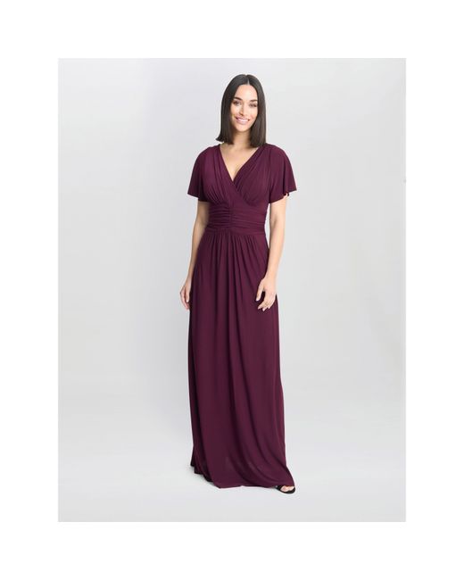 Gina Bacconi Purple Elena Jersey Maxi A-Line Dress