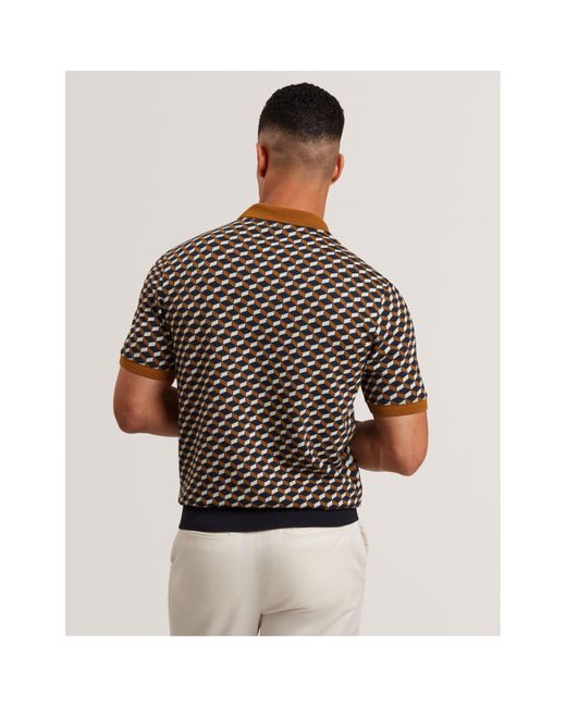 Ted Baker Black Jacquard Short Sleeve Polo Shirt for men