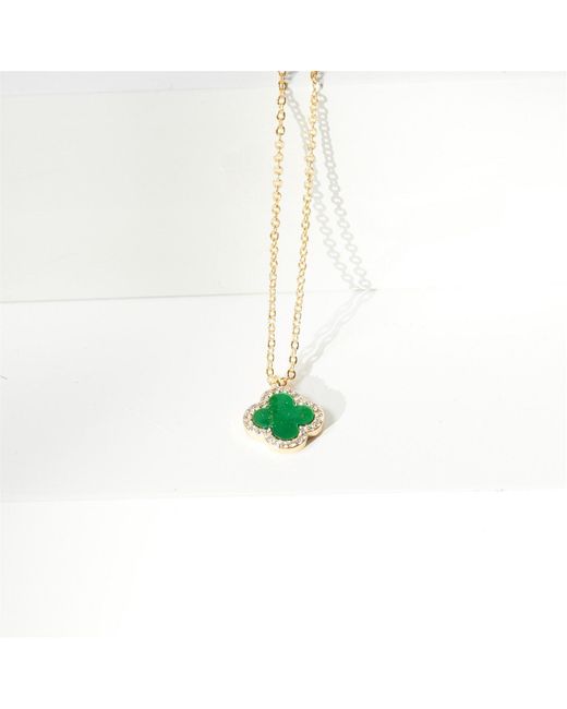 Jon Richard Metallic Plated And Malachite Clover Pendant Necklace