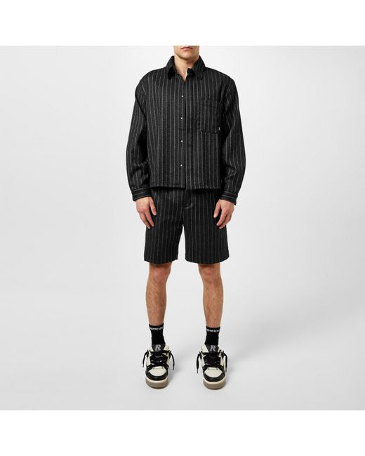 Represent Black Cropped Wool Long Sleeve Oversized Fit Overshirt for men