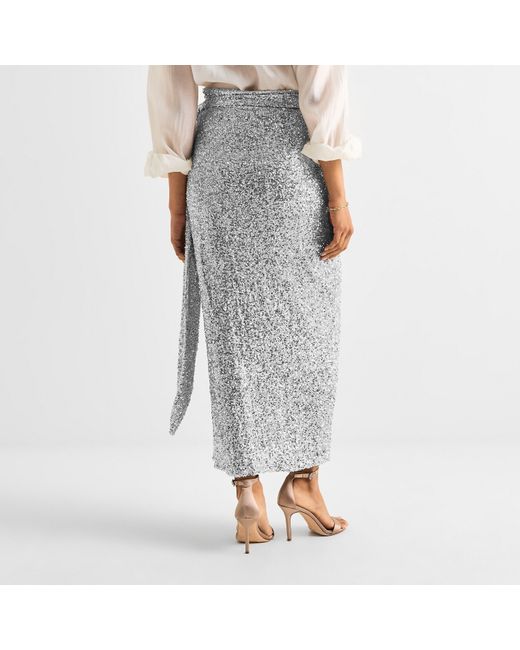 Never Fully Dressed Natural Jaspre Sequin Midi Skirt