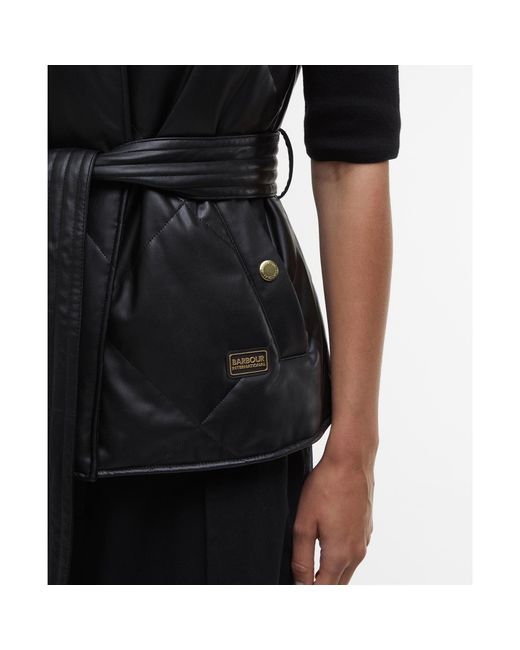 Barbour Black Rosa Faux Leather Quilted Belted Gilet