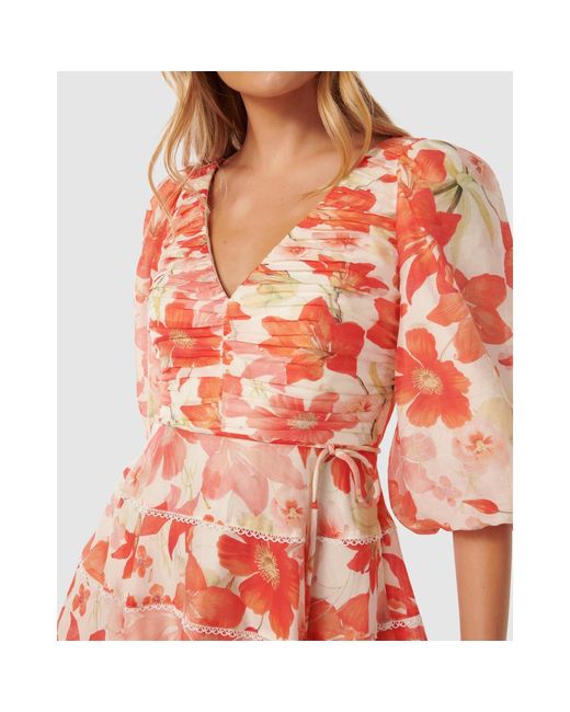 Forever New Orange Cindy Tiered Floral Skater Dress
