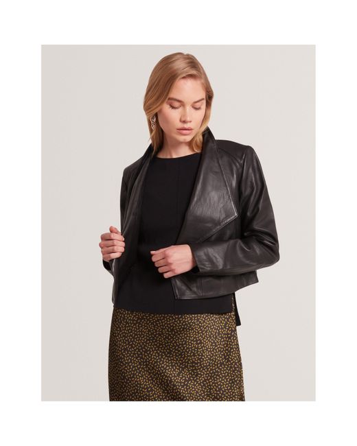 Ted Baker Black Cropped Leather Overcoat