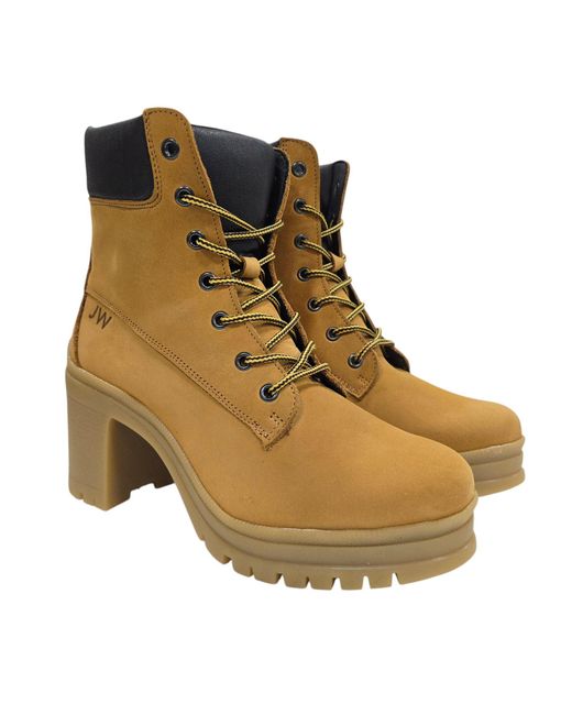 Jack Wills Brown Premium Leather Block Heel Lace Up Ankle Boots