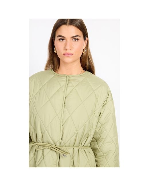 Little Mistress Green Diamond-Quilted Fitted Lightweight Quilted Jacket