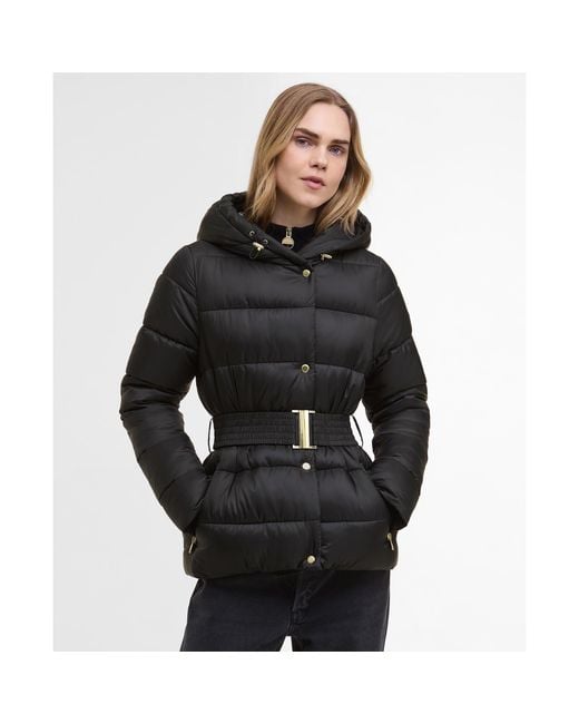 Barbour Black Track Line Detachable Hood Long Sleeve Short Puffer Jacket