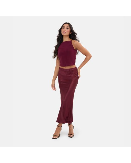 I Saw It First Red Satin Bias Cut Maxi Skirt