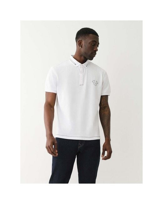 True Religion White Relaxed Embroidered Short-Sleeve Polo Shirt for men