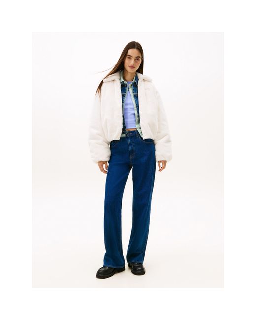 Tommy Hilfiger White Tj Fauxfur Bomber Shearling Jacket