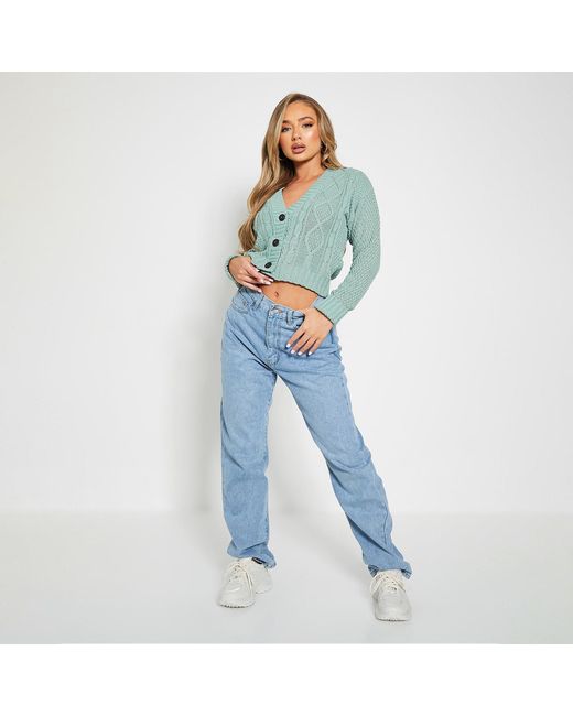 I Saw It First Blue Isawitfirst Button Through Cable Knit Cardigan