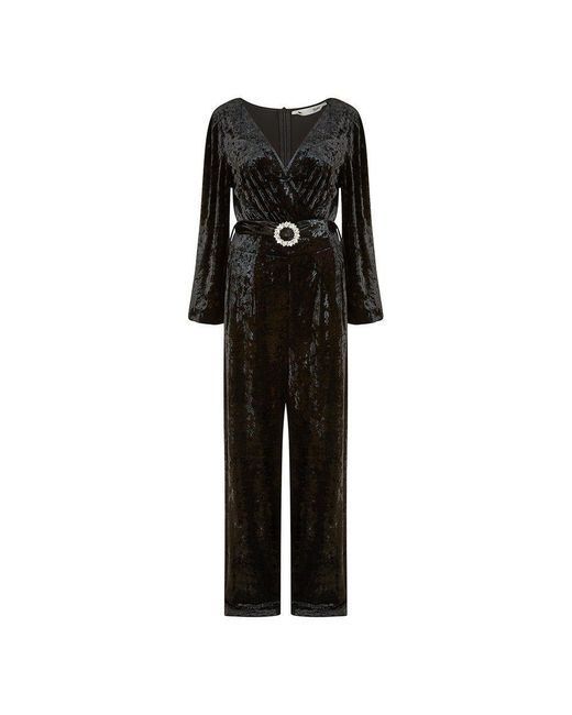 Yumi' Black Velvet Jumpsuit With Diamanté Belt