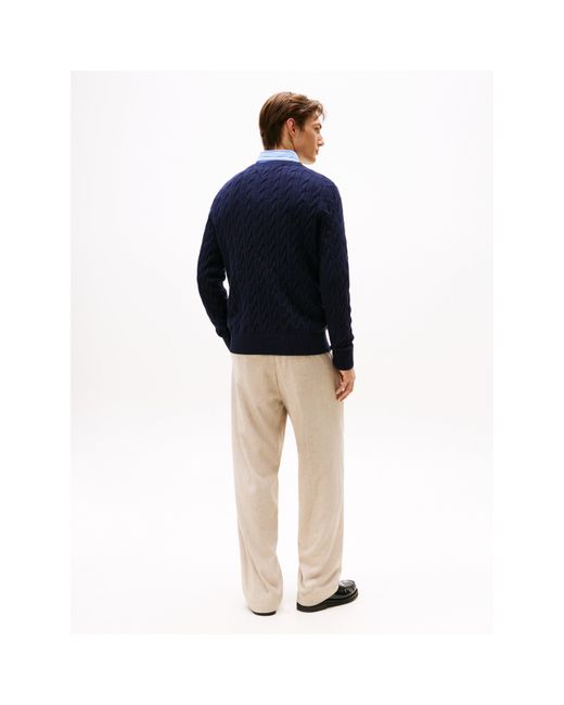 Tommy Hilfiger Blue Classic Cotton Cable Crew Neck for men