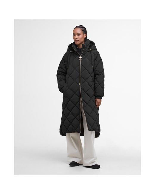 Barbour Black Kirkton Diamond Quilted Hooded Long Puffer Jacket
