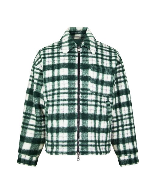 Cole Buxton Green Checked Wool Blend Long Sleeve Oversized Fit Overshirt for men