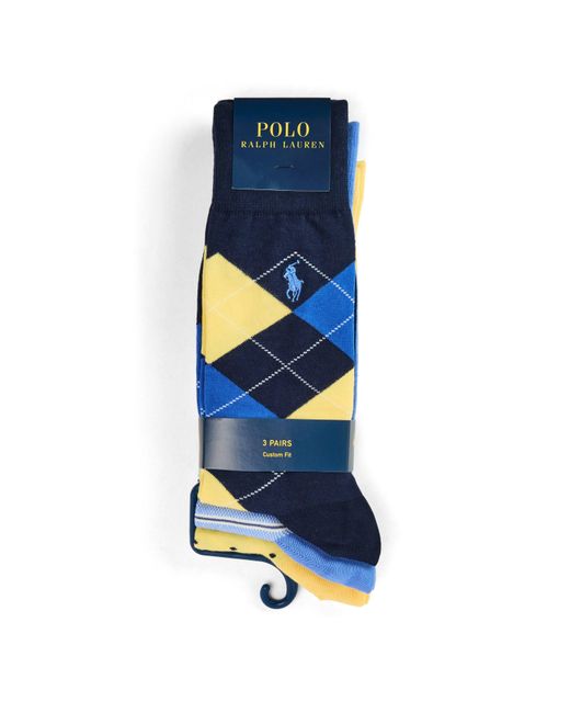Polo Ralph Lauren Blue 3 Pack Oxford Crew Socks for men