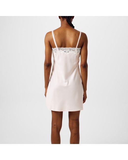 Ralph Lauren White Satin Lace-Trim Chemise