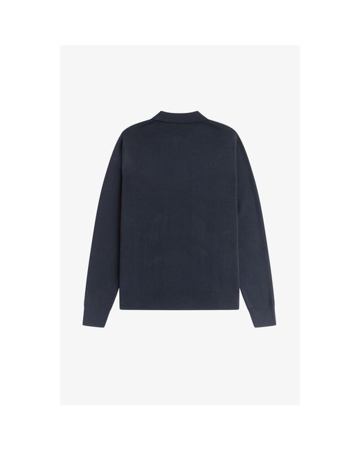 Fred Perry Blue Lsknit Zipped Crew Neck Jumper for men