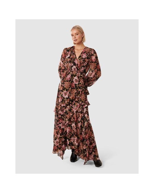 Forever New Brown Maria Ruffle Maxi Dress