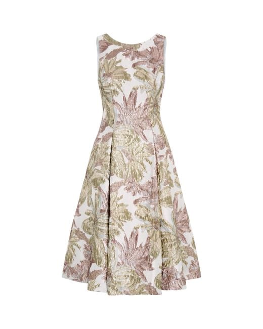 Gina Bacconi Natural Alexandra Printed Jacuard Dress