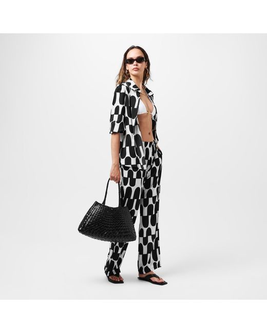 AX Paris Black And Cream Printed Geometric Trousers