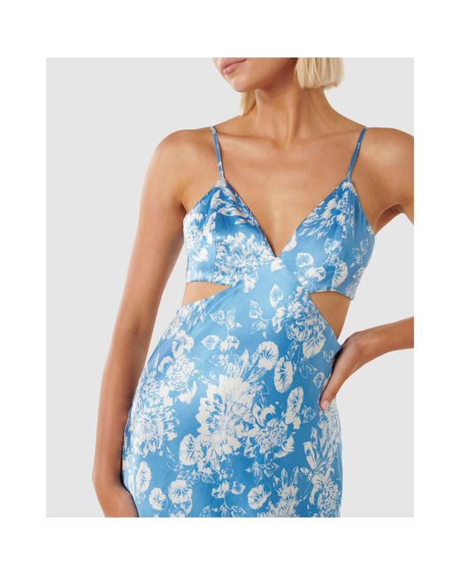 Forever New Blue Angelique Satin Cut Out Dress