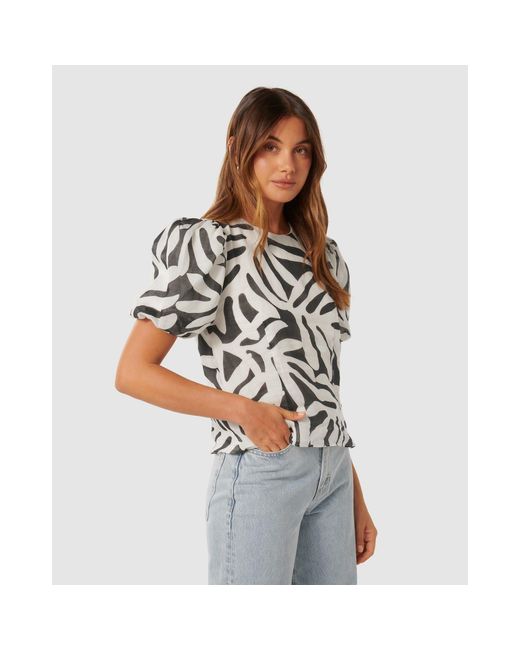 Forever New Gray Lula Puff Sleeves Top