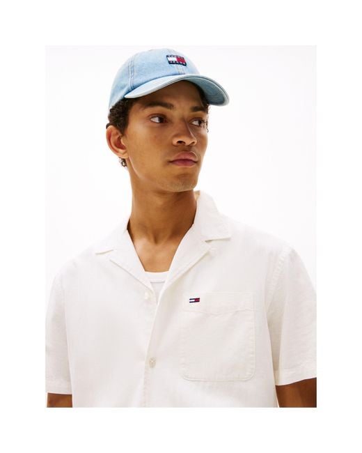 Tommy Hilfiger White Linen Blend Short-Sleeve Plain Shirt for men