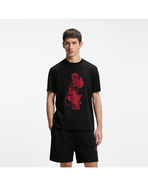 HUGO Black Dikerd Short Sleeve T-Shirt With Artwork Detail for men