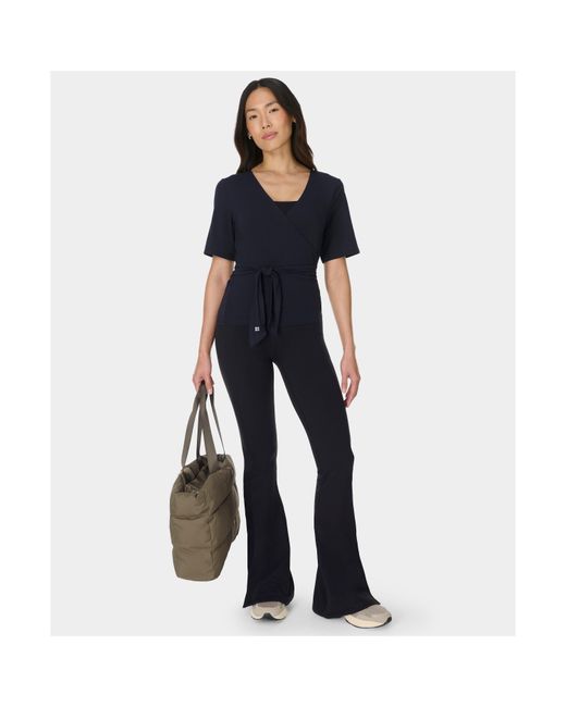 Sweaty Betty Blue Soft Flow Wrap Short Sleeve Performance Gym Top