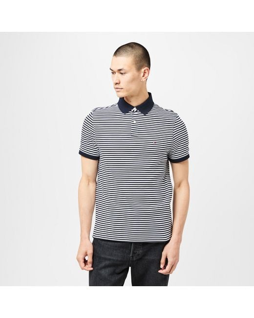 Tommy Hilfiger Blue Stripe Piqué Short Sleeve Polo Shirt for men