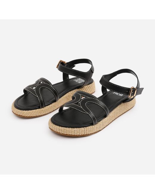 Where's That From Black Pu Sofia Wide Fit Flatform Sandal