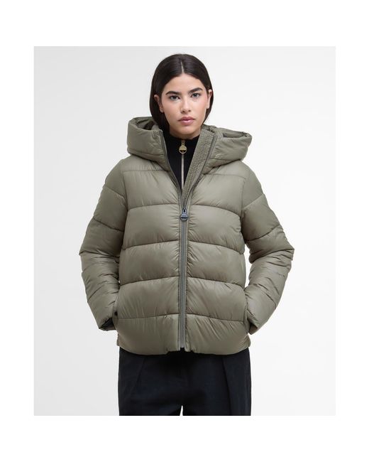Barbour Green Olivios Hooded Long Sleeve Full Zip Short Puffer Jacket