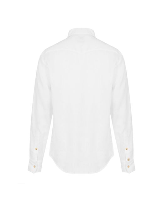 Jacob Cohen White Western Linen Long Sleeve Cowboy Shirt for men