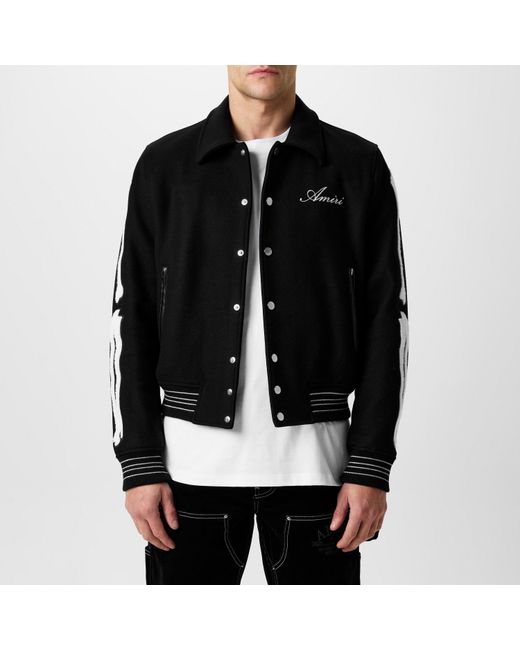 Amiri Black Bones Wool Long Sleeve Varsity Jacket for men