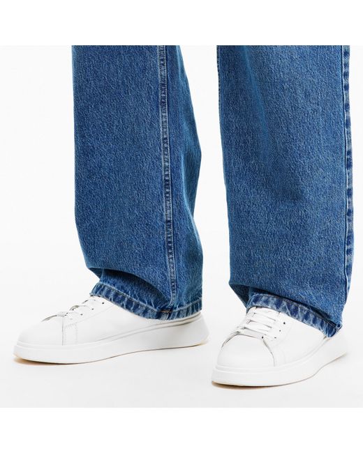 Boss White Bulton Platform Leather Trainers for men