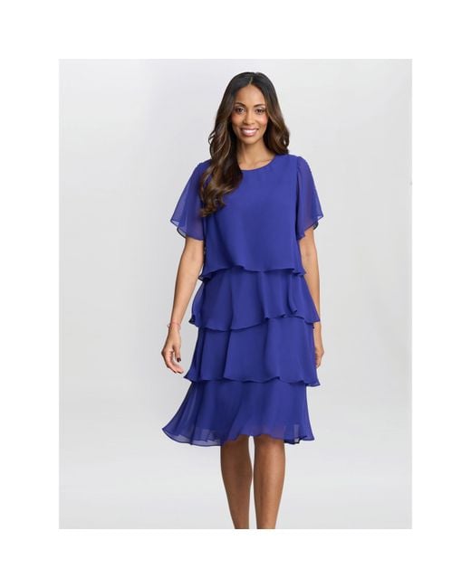 Gina Bacconi Blue Cherry Tiered Chiffon Dress