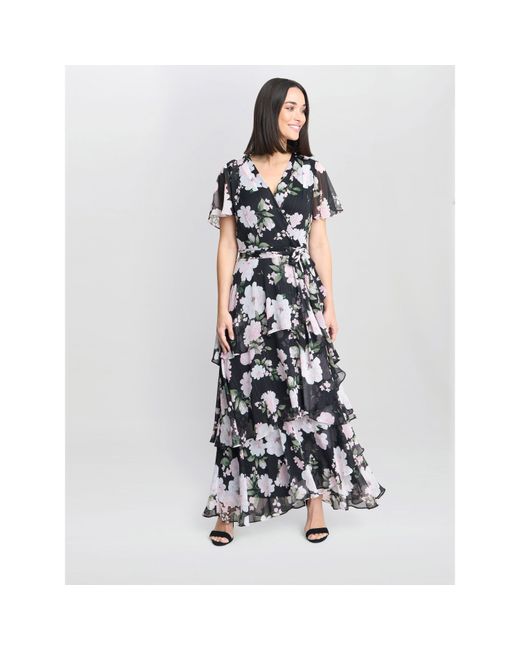 Gina Bacconi White Sally Printed Maxi Tiered Dress