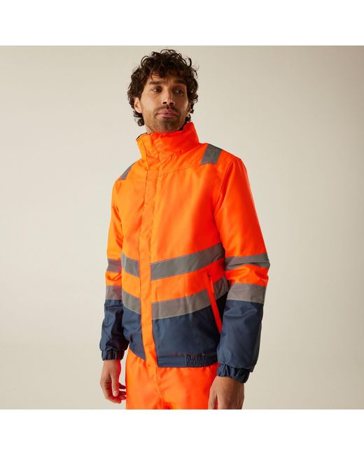 Regatta Orange Waterproof Hi-Vis Bomber Jacket for men