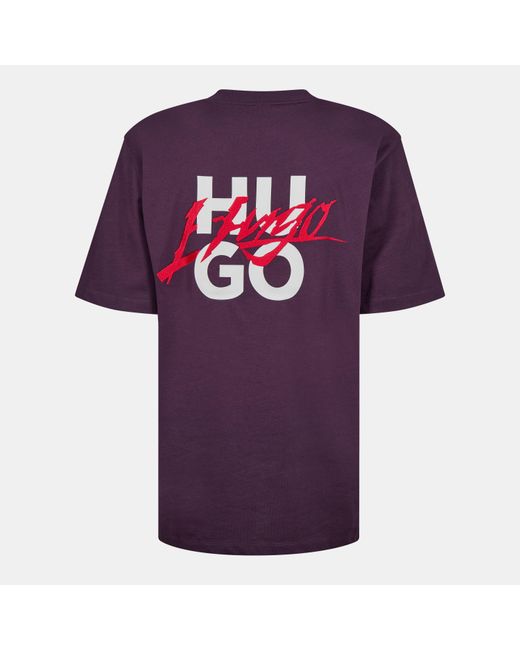 HUGO Purple Logo Print Relaxed Fit T-Shirt for men