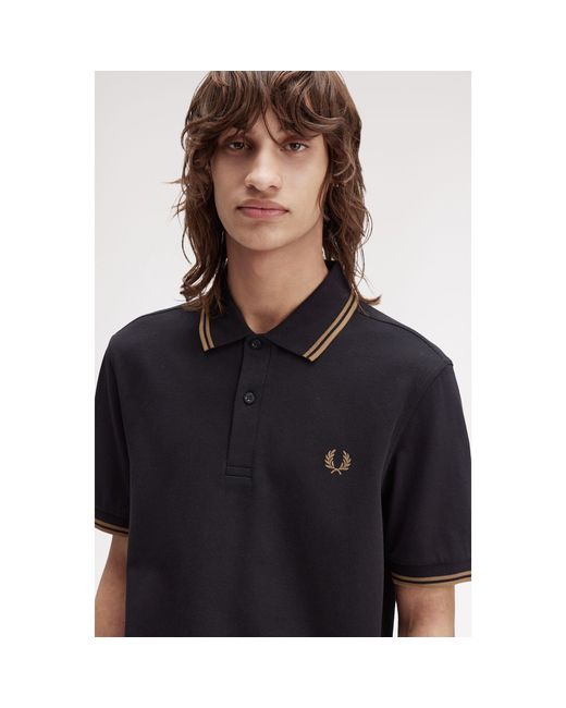 Fred Perry Black Short Sleeve Twin Tipped Polo Shirt for men