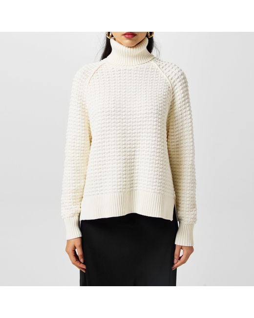 French Connection White Keya Popcorn Knitted Mozart Crew Neck Jumper